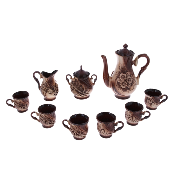 Кофейный набор "Орфей" 9 предметов: чайник 1,5 л, сахарница 0,7 л, сливочник 0,5 л, чашки 0,35 л