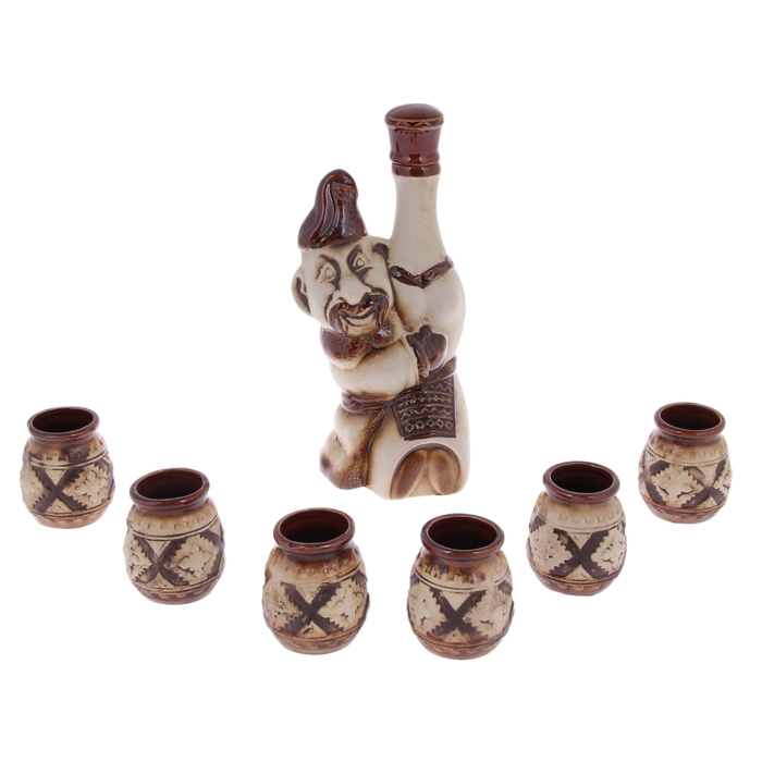 Штоф с рюмками "Казак " набор 7 предметов, шамот 0,5/0,05 л