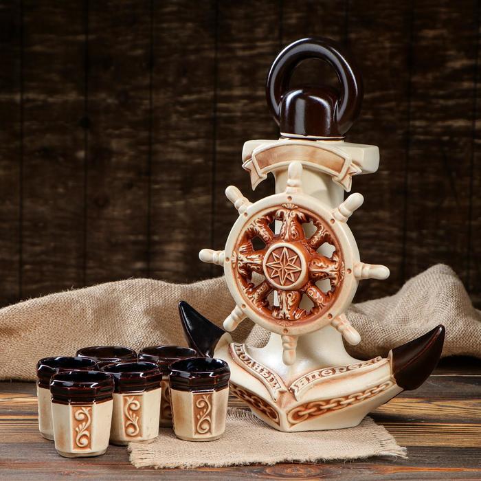 Штоф с рюмками "Якорь" шамот, 7 предметов, 0,7 л