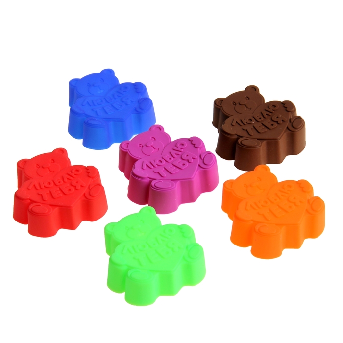 Набор форм для запекания 6 шт. "Люблю тебя", микс цветов, 7 см, глубина 2,5 см