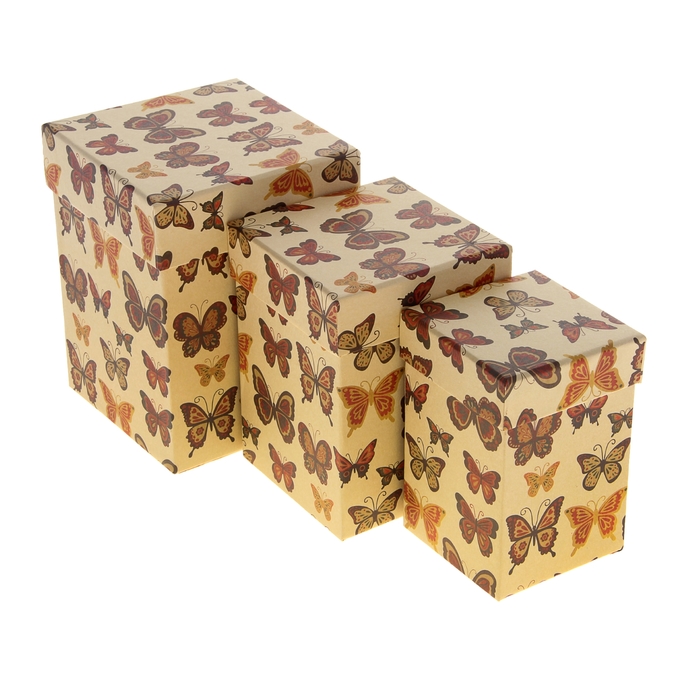 Набор коробок 3в1 крафт "Бабочки", 12,5 х 12,5 х 16 - 8,5 х 8,5 х 12,5 см