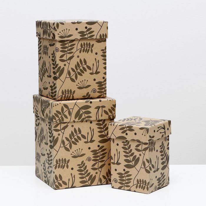 Набор коробок 3в1 крафт "Веточки", 12,5 х 12,5 х 16 - 8,5 х 8,5 х 12,5 см