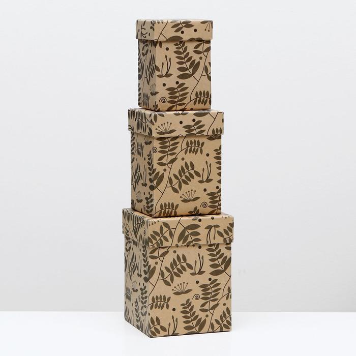 Набор коробок 3в1 крафт "Веточки", 12,5 х 12,5 х 16 - 8,5 х 8,5 х 12,5 см