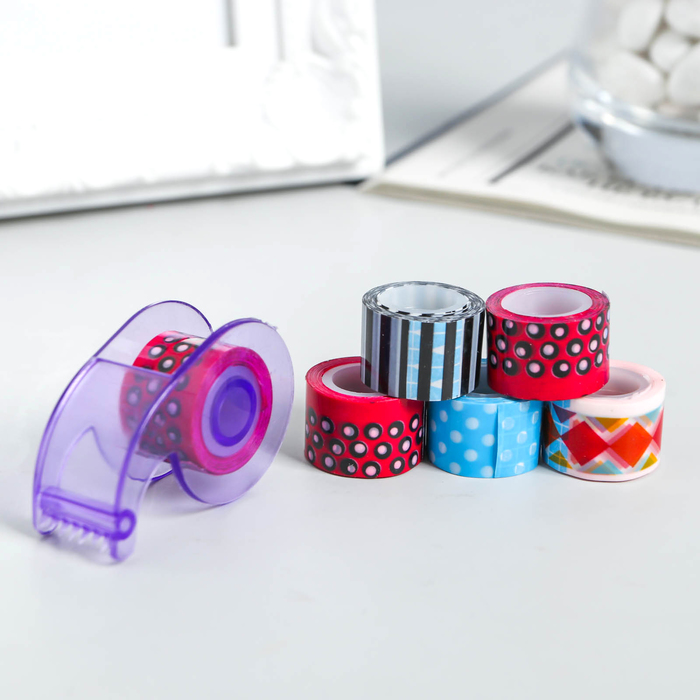 Клейкая лента декоративная, 1,2 см, 6 шт., держатель, МИКС