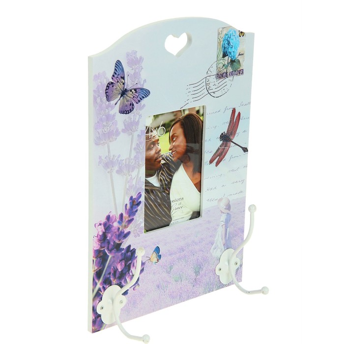 Крючки декоративные с фоторамкой 10х15 см "Цветы и сердце" МИКС