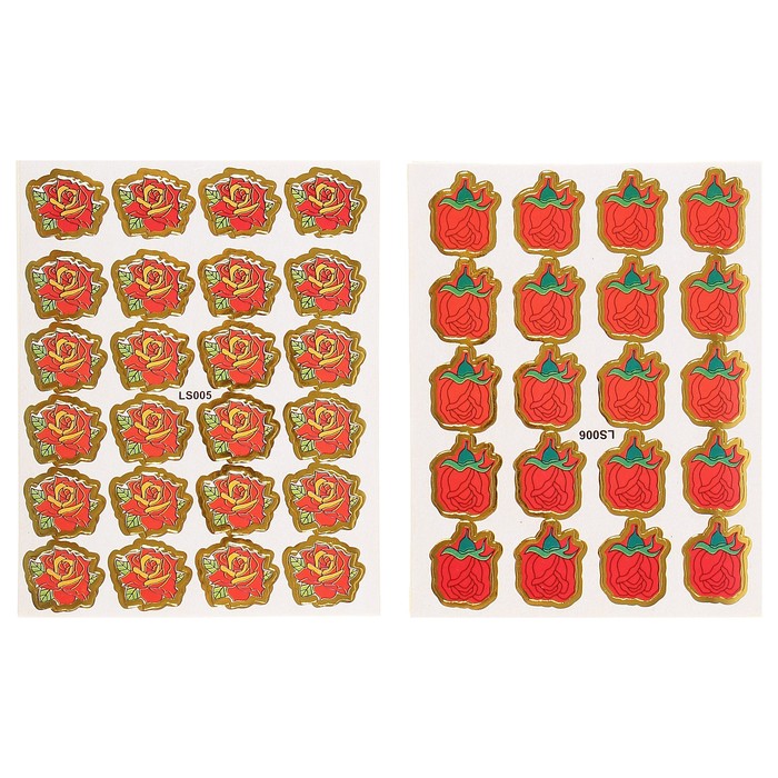 Наклейка "Розочки с золотой обводкой" (набор 10 шт.), МИКС