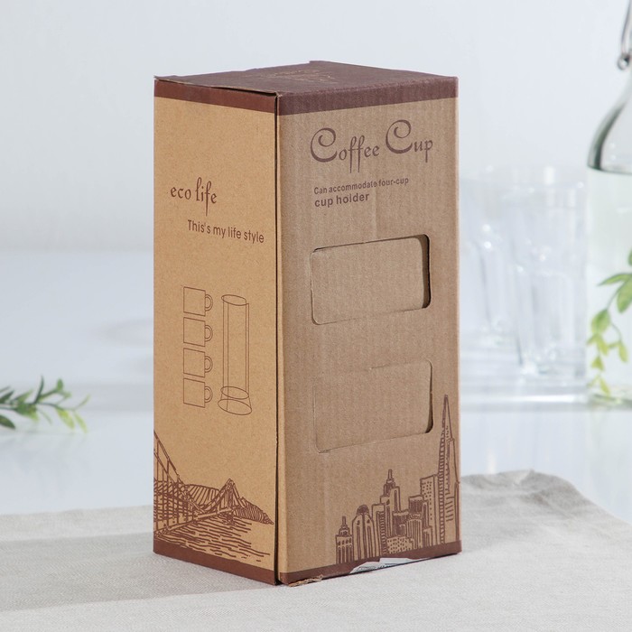 Набор кружек 180 мл My Love, 4 шт, на подставке