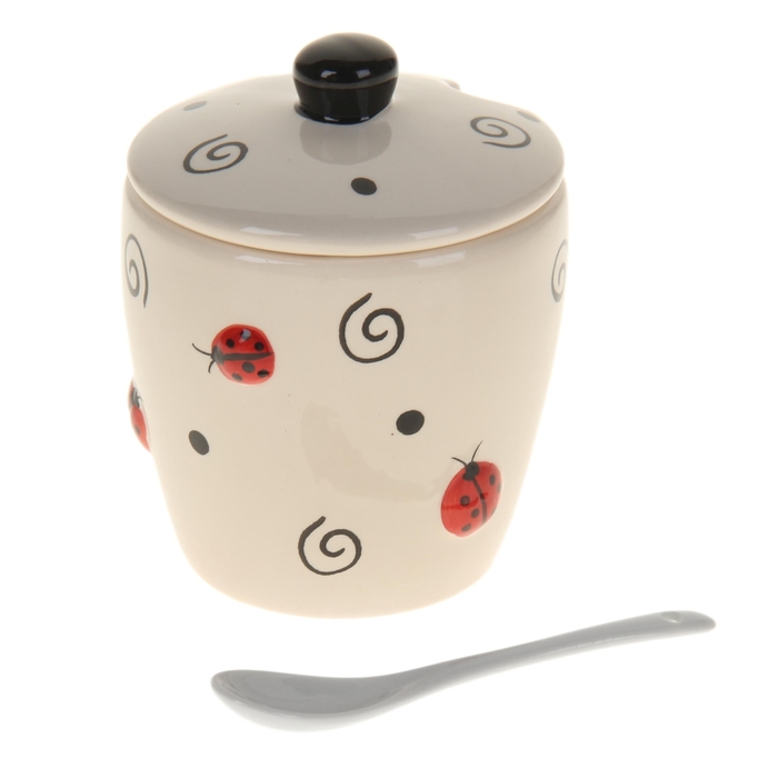 Сахарница с ложкой 400 мл "Божьи коровки", 13х10 см