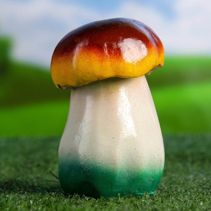 Садовая фигура "Грибок" малая, бело-зелёная ножка