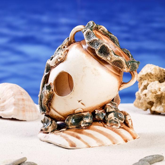 Декорации для аквариума "Амфора на ракушке", микс