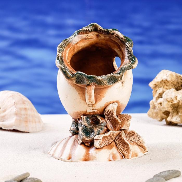 Декорации для аквариума "Амфора на ракушке", микс