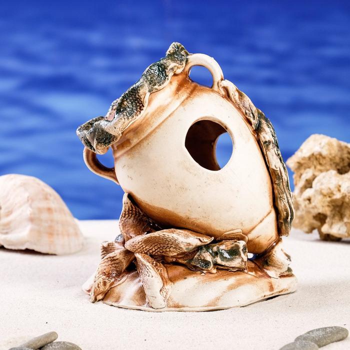 Декорации для аквариума "Амфора на ракушке", микс