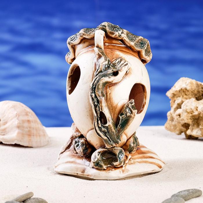 Декорации для аквариума "Амфора на ракушке", микс