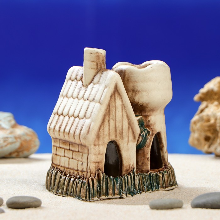 Декорации для аквариума "Домик с башней" глазурь, микс