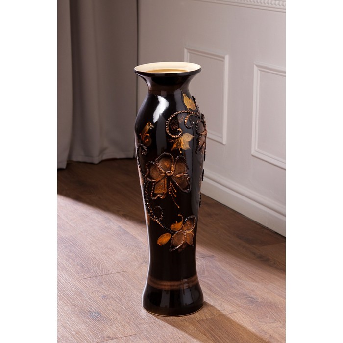 Ваза напольная "Азиза" декор, цветы, тёмно-коричневая, пена