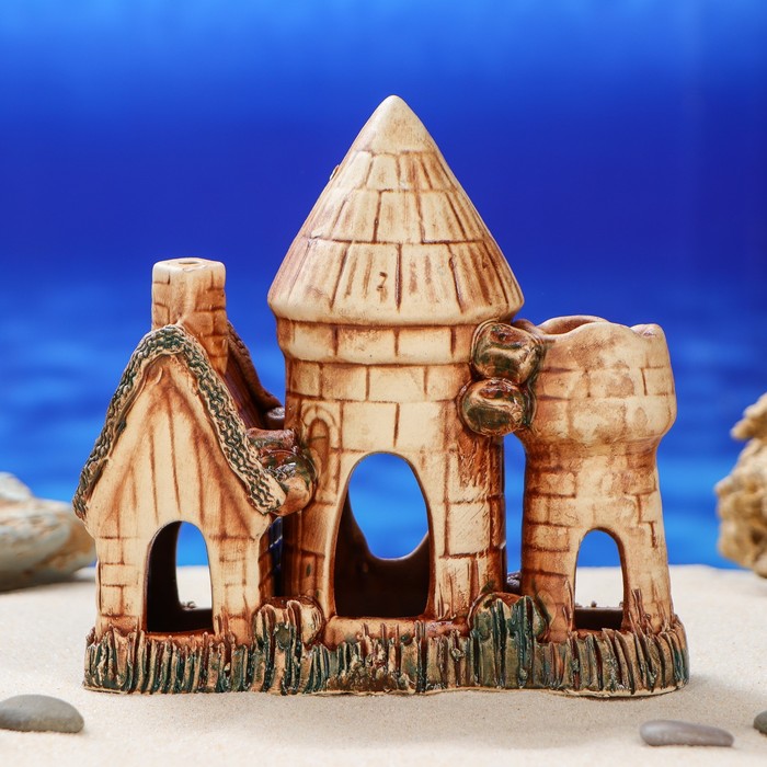 Декорации для аквариума "Домик с двумя башнями" большой, микс