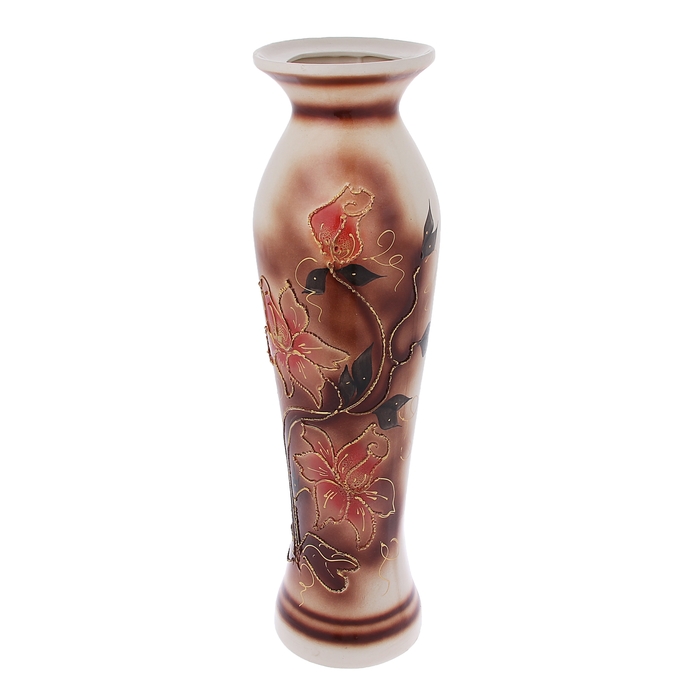 Ваза напольная "Азиза" декор, цветы, коричневая