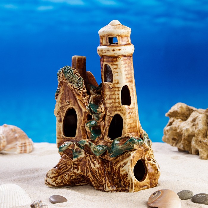 Декорации для аквариума "Маяк домиком" микс