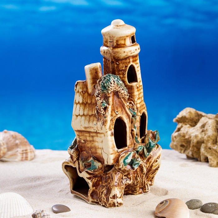Декорации для аквариума "Маяк домиком" микс