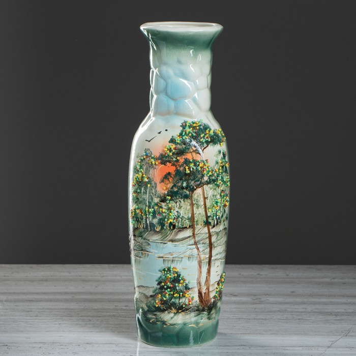 Ваза напольная "Николь" большая, бисер, зелёная, микс