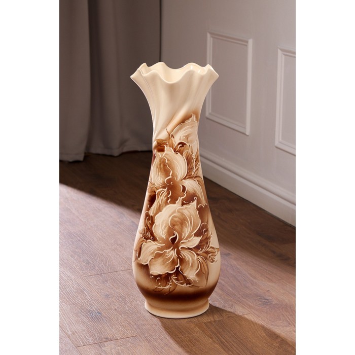 Ваза напольная "Вьюн" бежево-коричневая, жемчуг, пейзаж, микс