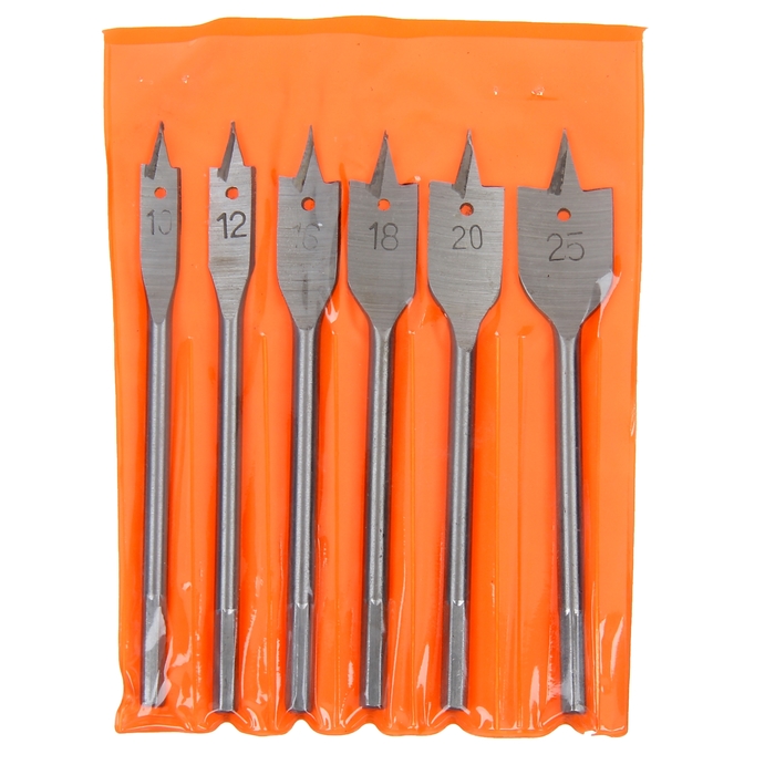 Набор сверл перовых Sparta, по дереву, 10-12-16-18-20-25 мм, 6 шт, 6-гранный хвостовик
