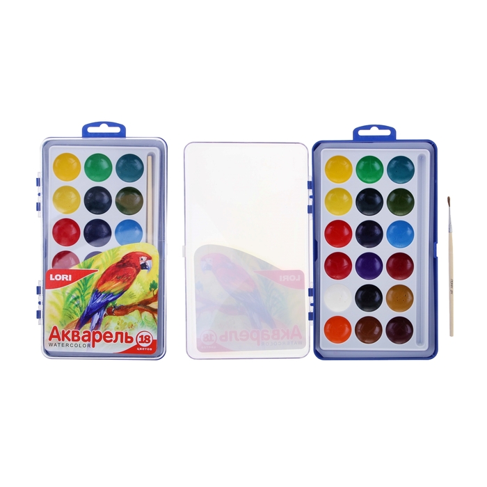 Акварель Lori, 18 цветов, в пластиковой коробке, с кистью