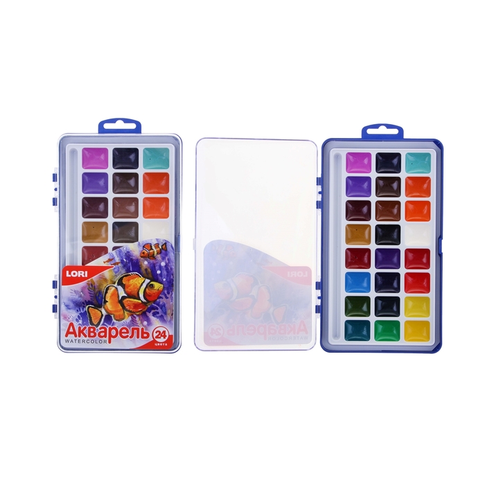 Акварель Lori, 24 цвета, в пластиковой коробке, без кисти