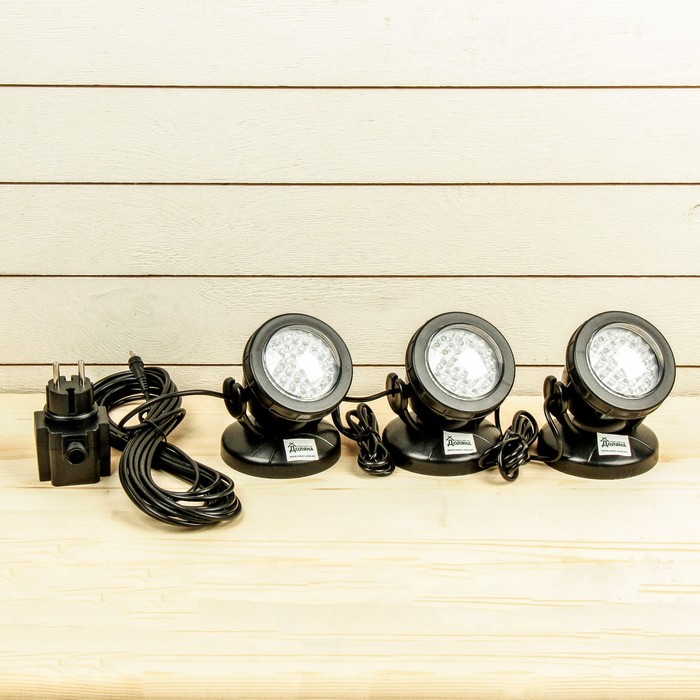 Подсветка фонтана SDL-203A, 12 В, 3х2,5 Вт, d=96 мм, шнур 10 метров, белый, IP68