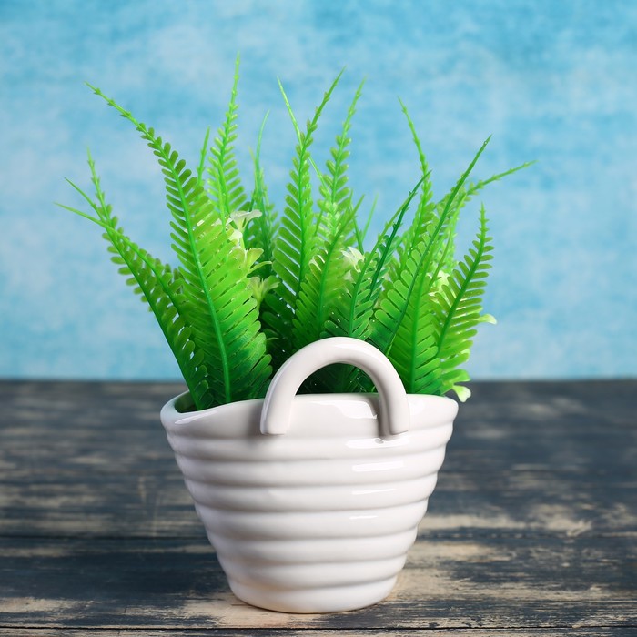 Кашпо "Сумочка" белое, полоска