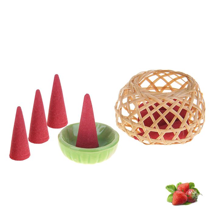 Набор благовоний "Корзинка": 8 конусов, подставка, аромат клубника, цвета МИКС