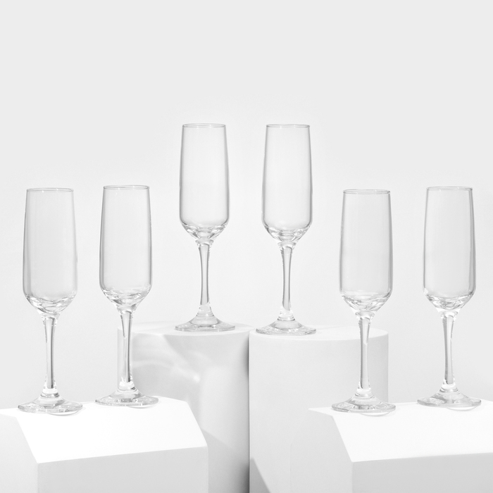 набор бокалов стеклянных радость встреч 12 предметов 6 бокалов 200 мл 6 рюмок 50 мл Набор стеклянных бокалов для шампанского Isabella, 200 мл, 6 шт