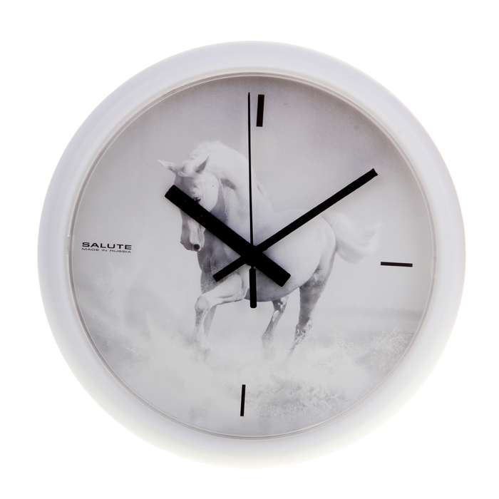 Часы настенные круглые "Конь", белый обод, 24х24 см