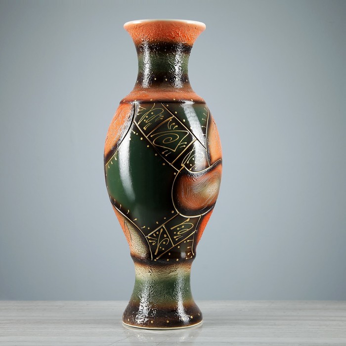 Ваза напольная "Юлия" художественная роспись, абстракция, зелёно-жёлтая