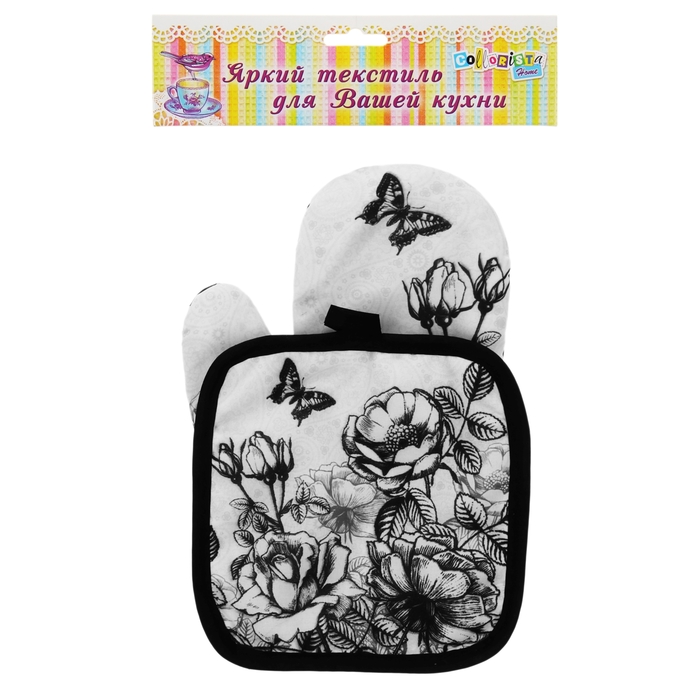 Кухонный набор 2 пр. "Collorista" Цветы, варежка-прихватка 18х28см, прихватка 17х17см