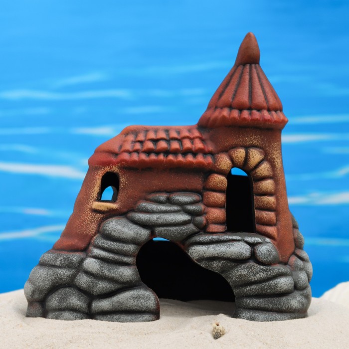 фото Декор для аквариума "замок с черепицей ", керамический, 15 x 10,5 x 16 см