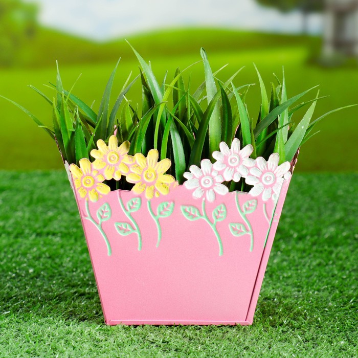 Кашпо оцинкованное "Цветочки" квадратное, микс