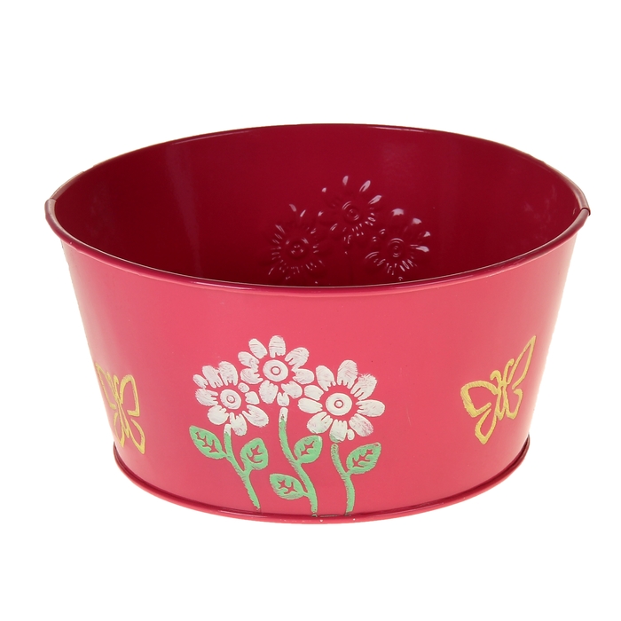 Кашпо оцинкованное "Цветочки-бабочки" круглое, микс