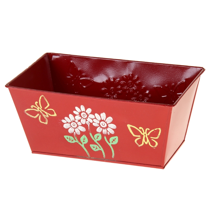 Кашпо оцинкованное "Цветочки-бабочки" ванночка, микс