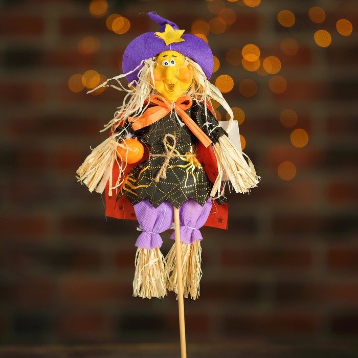 Декор "Баба-Яга с бантиком" на палке, цвета МИКС
