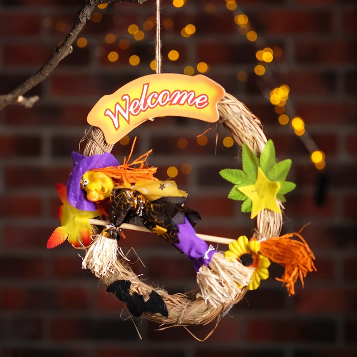 Венок Welcome "Баба-Яга на метле", цвета МИКС