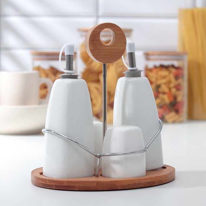 Набор для специй и масел "Эстет", 4 предмета, на деревянной подставке