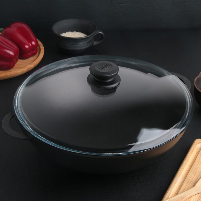 Сковорода-Wok 32 см, 4 л, стеклянная крышка, алюминиевые ручки