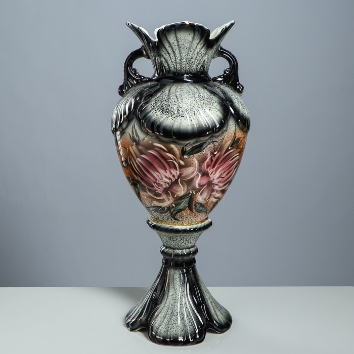 Ваза напольная "Орхидея" роспись, крапле, чёрная