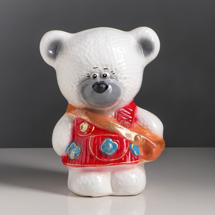 Копилка "Медвежонок девочка" малая, глянец, белая