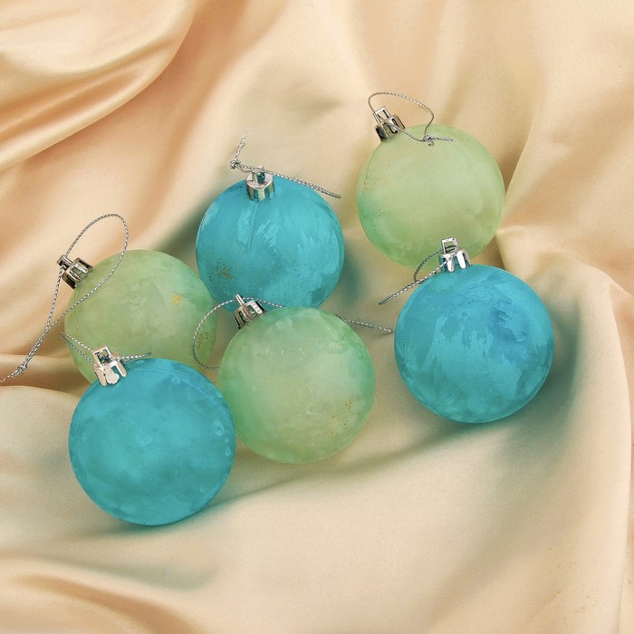 Новогодние шары "Сине-зелёный туман" (набор 6 шт.)