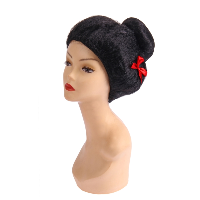 Карнавальный парик "Гейша" с красным бантиком, брюнетка, 100 г