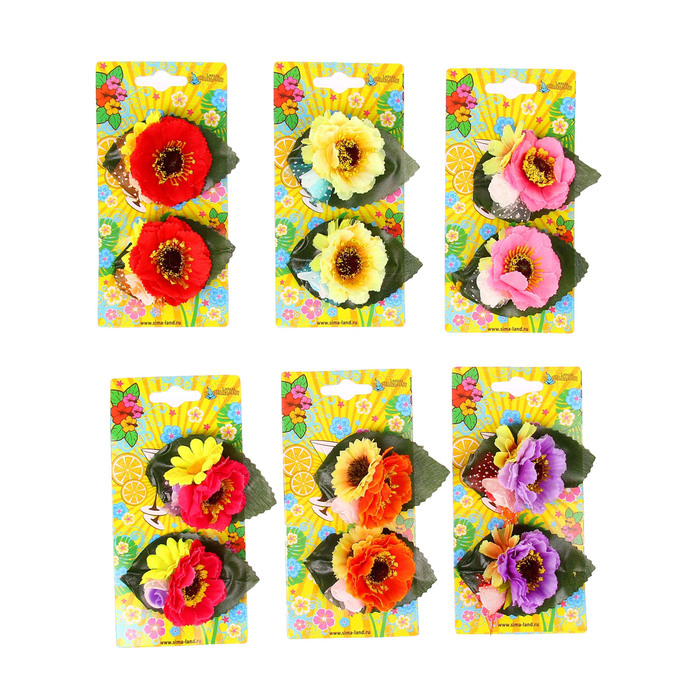 Зажим "Маки",(набор 2 шт0 цвета МИКС