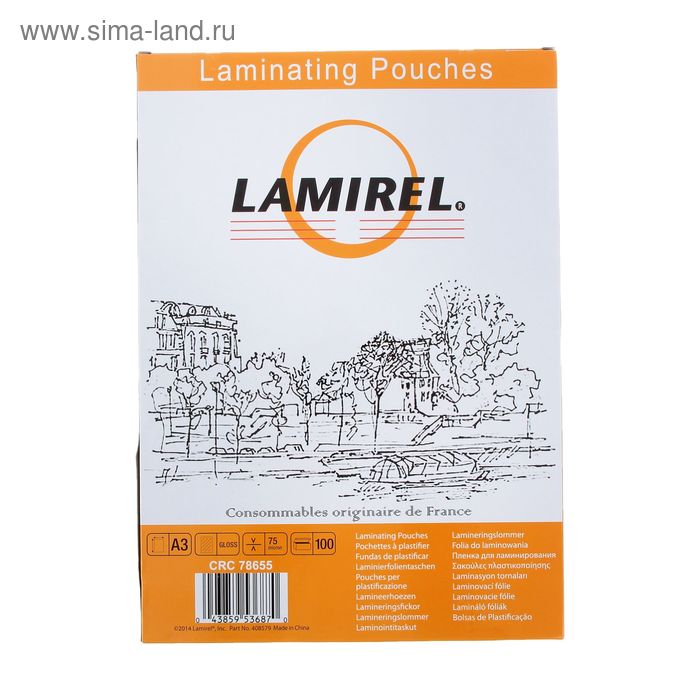 

Пленка для ламинирования A3 303х426 мм, 75 мкм, 100 штук, глянцевые, Lamirel