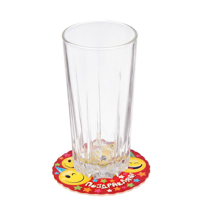 Набор подставок для стакана "Поздравляю!" смайлы со звездами, 10х10 см (6 шт.)